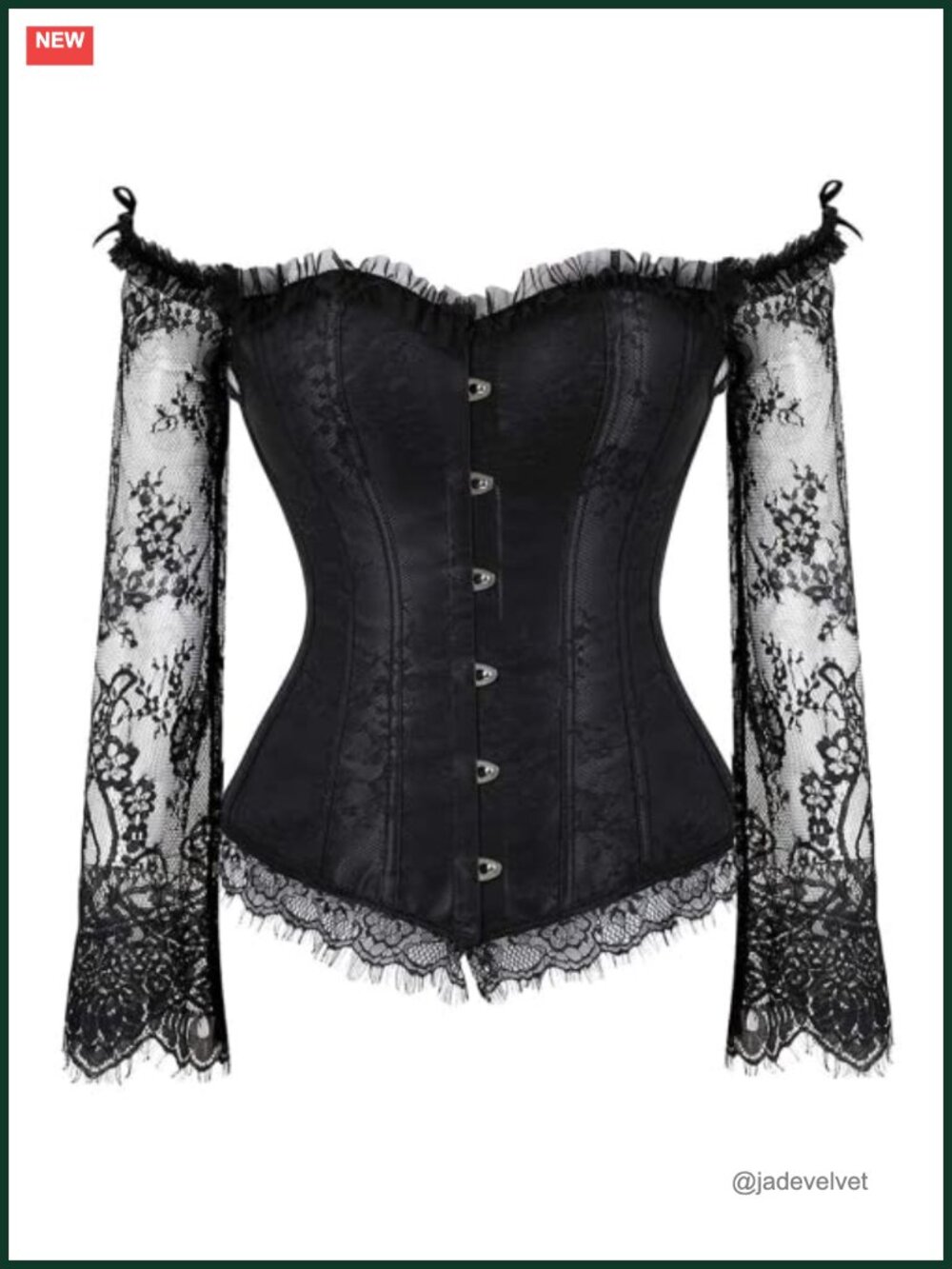 Off Shoulder Lace Sleeve Corset Top Burlesque Bustier